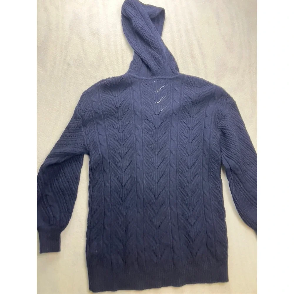 Joie Navy Blue Wool Cashmere Lace Up Hooded Sweater 18-5-004803-SW01298 Womens S - Picture 11 of 11